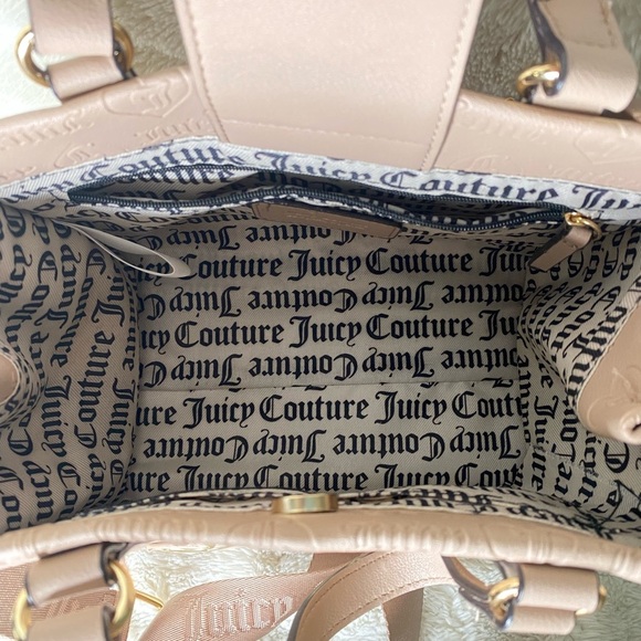 Juicy Couture Neutral Monogram Mini Crossbody Tote Handbag with Heart Charm Nwot - Picture 10 of 16